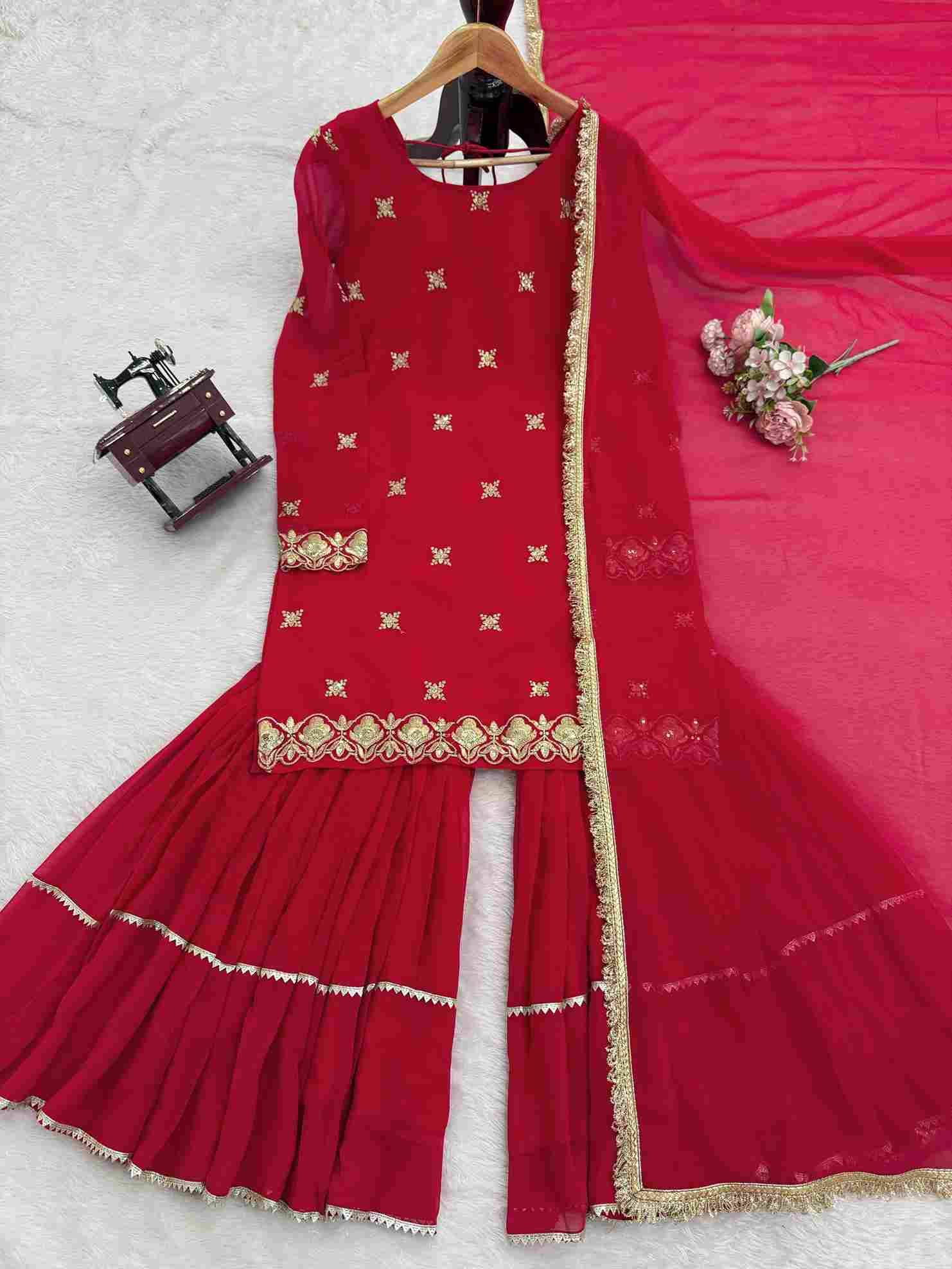 R-5933 By Fashid Wholesale Beautiful Sharara Festive Suits Colorful Stylish Fancy Casual Wear & Ethnic Wear Faux Georgette Dresses At Wholesale Price