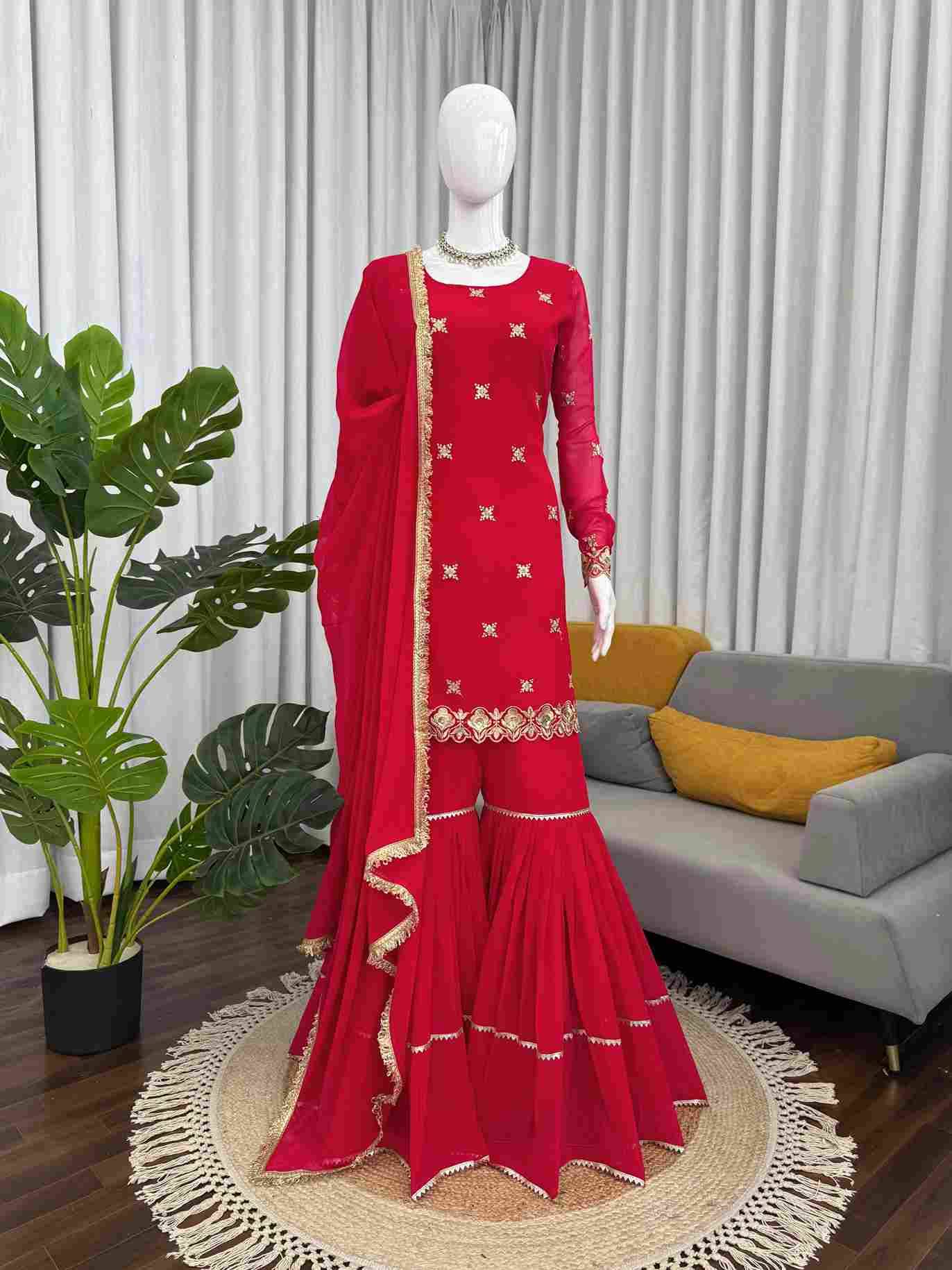 R-5933 By Fashid Wholesale Beautiful Sharara Festive Suits Colorful Stylish Fancy Casual Wear & Ethnic Wear Faux Georgette Dresses At Wholesale Price