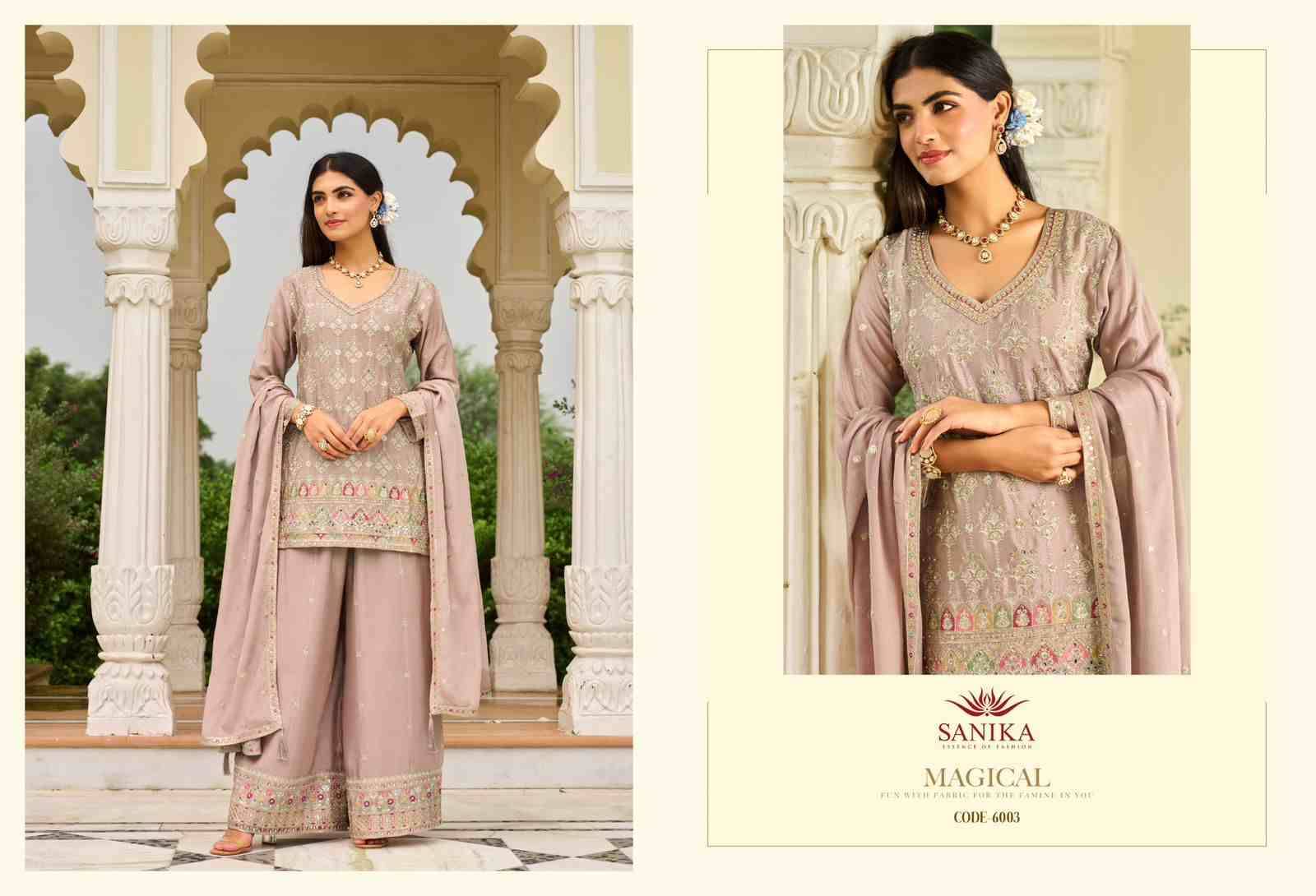 Noorani By Sanika 6001 To 6003 Series Beautiful Sharara Suits Stylish Fancy Colorful Party Wear & Occasional Wear Premium Chinnon Silk Dresses At Wholesale Price