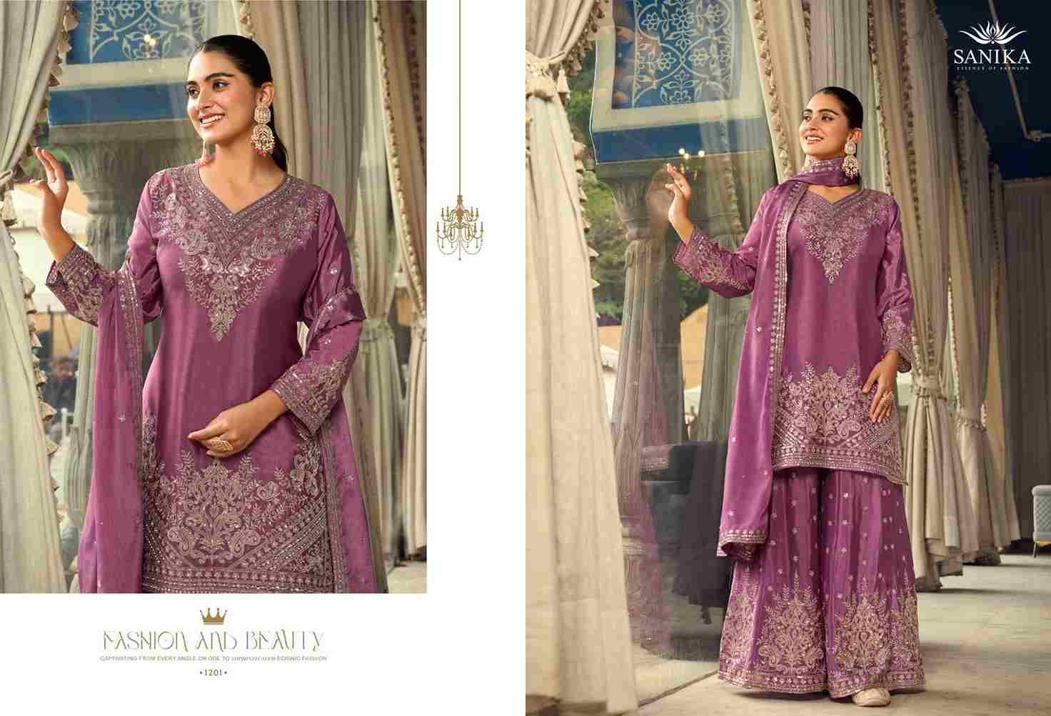 Rithika By Sanika 1201 To 1203 Series Beautiful Sharara Suits Stylish Fancy Colorful Party Wear & Occasional Wear Premium Chinnon Silk Dresses At Wholesale Price