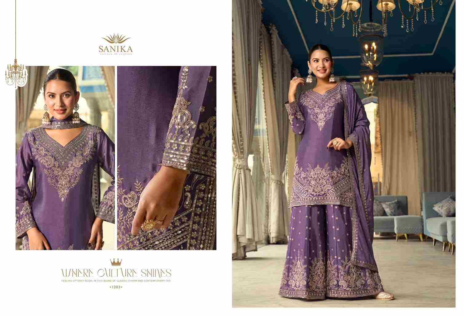 Rithika By Sanika 1201 To 1203 Series Beautiful Sharara Suits Stylish Fancy Colorful Party Wear & Occasional Wear Premium Chinnon Silk Dresses At Wholesale Price