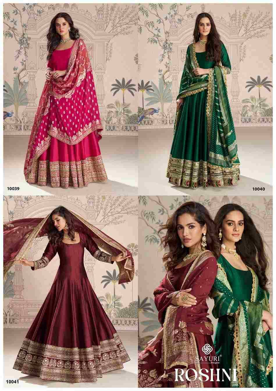 Roshni By Sayuri 10039 To 10041 Series Designer Stylish Fancy Colorful Beautiful Party Wear & Ethnic Wear Collection Premium Silk/Jacqaurd Silk Gown With Bottom At Wholesale Price