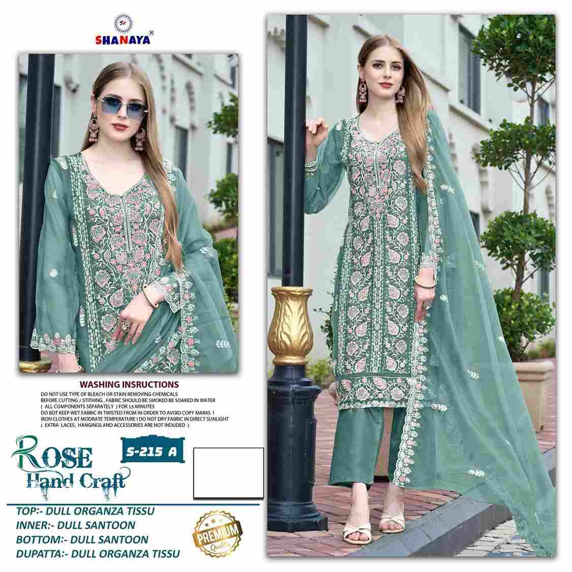 Shanaya Hit Design S-215 Colours By Shanaya Fashion S-215-A To S-215-D Series Beautiful Pakistani Suits Colorful Stylish Fancy Casual Wear & Ethnic Wear Dull Organza Dresses At Wholesale Price