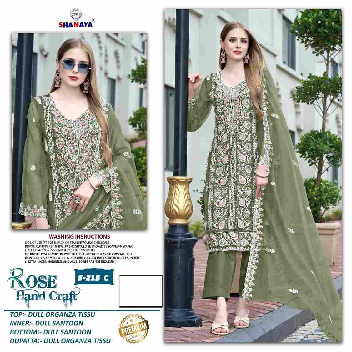 Shanaya Hit Design S-215 Colours By Shanaya Fashion S-215-A To S-215-D Series Beautiful Pakistani Suits Colorful Stylish Fancy Casual Wear & Ethnic Wear Dull Organza Dresses At Wholesale Price