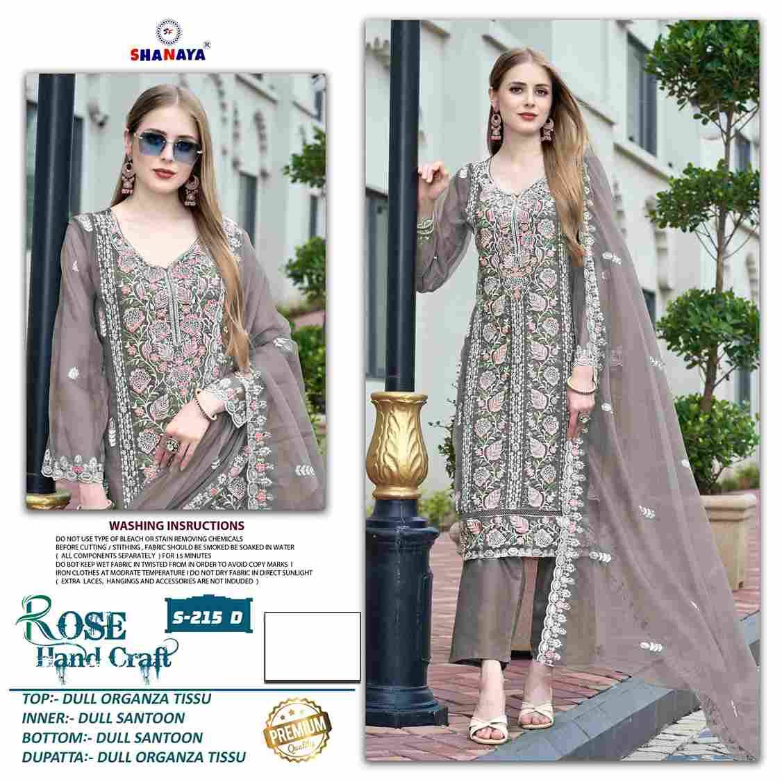 Shanaya Hit Design S-215 Colours By Shanaya Fashion S-215-A To S-215-D Series Beautiful Pakistani Suits Colorful Stylish Fancy Casual Wear & Ethnic Wear Dull Organza Dresses At Wholesale Price