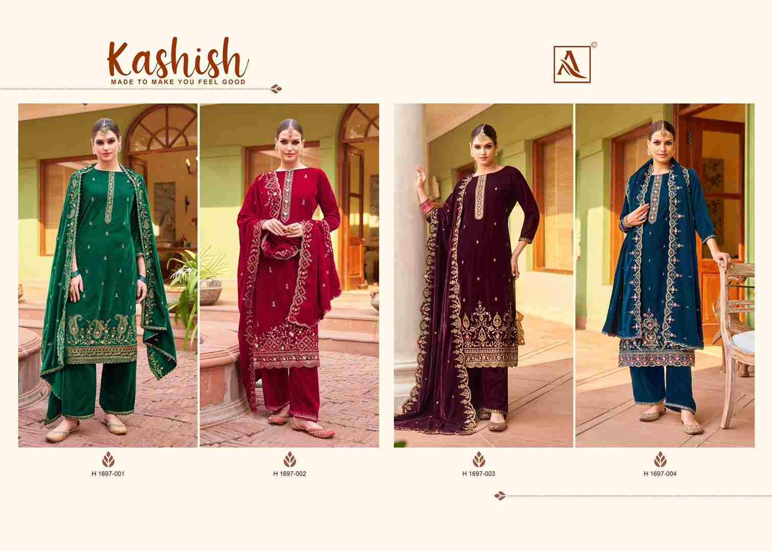 Kashish By Alok Suit 1697-001 To 1697-004 Series Beautiful Festive Suits Stylish Fancy Colorful Casual Wear & Ethnic Wear Pure Velvet Dresses At Wholesale Price