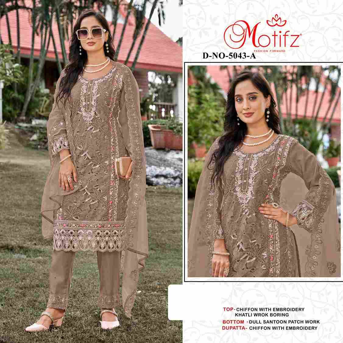 Motifz Hit Design 5043 Colours By Motifz 5043-A To 5043-D Series Beautiful Pakistani Suits Colorful Stylish Fancy Casual Wear & Ethnic Wear Chiffon Dresses At Wholesale Price