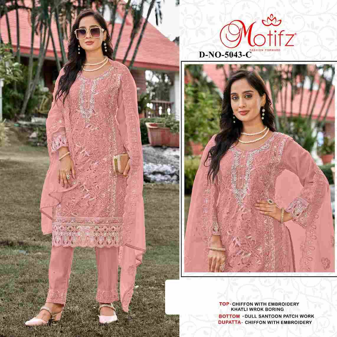 Motifz Hit Design 5043 Colours By Motifz 5043-A To 5043-D Series Beautiful Pakistani Suits Colorful Stylish Fancy Casual Wear & Ethnic Wear Chiffon Dresses At Wholesale Price