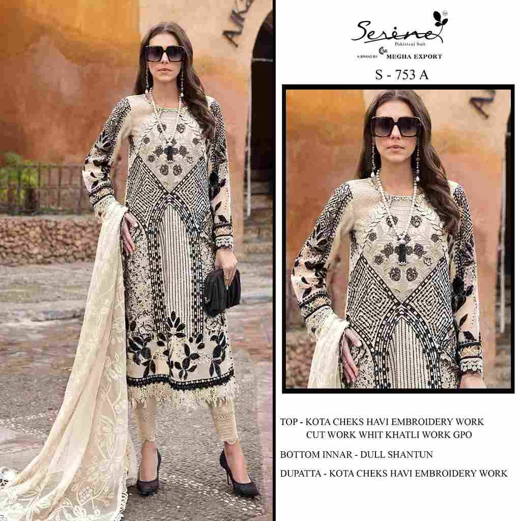 Serene Hit Design S-753 Colours By Serene S-753-A To S-753-D Series Designer Pakistani Suits Beautiful Fancy Colorful Stylish Party Wear & Occasional Wear Pure Kota Checks Embroidered Dresses At Wholesale Price