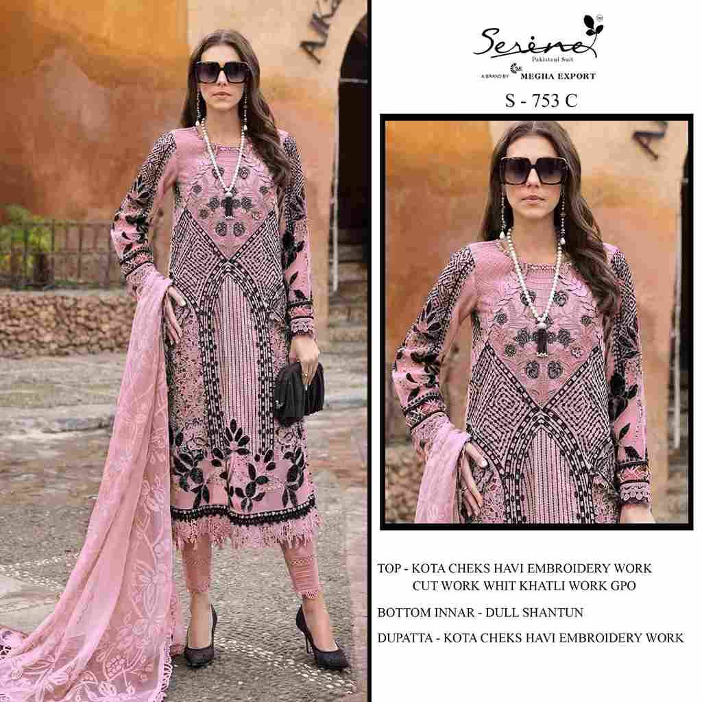Serene Hit Design S-753 Colours By Serene S-753-A To S-753-D Series Designer Pakistani Suits Beautiful Fancy Colorful Stylish Party Wear & Occasional Wear Pure Kota Checks Embroidered Dresses At Wholesale Price