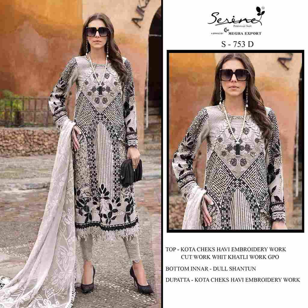 Serene Hit Design S-753 Colours By Serene S-753-A To S-753-D Series Designer Pakistani Suits Beautiful Fancy Colorful Stylish Party Wear & Occasional Wear Pure Kota Checks Embroidered Dresses At Wholesale Price