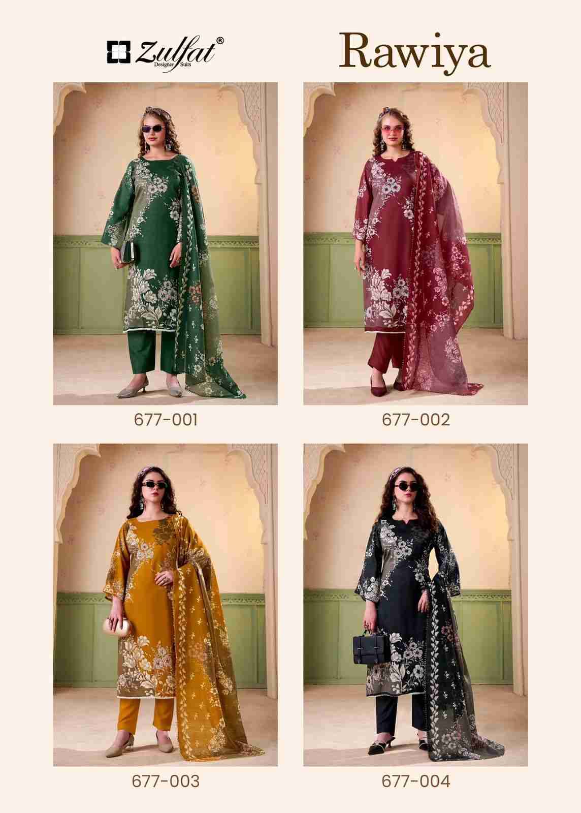 Rawiya By Zulfat 677-001 To 677-004 Series Beautiful Festive Suits Stylish Fancy Colorful Casual Wear & Ethnic Wear Pure Jam Cotton Print Dresses At Wholesale Price