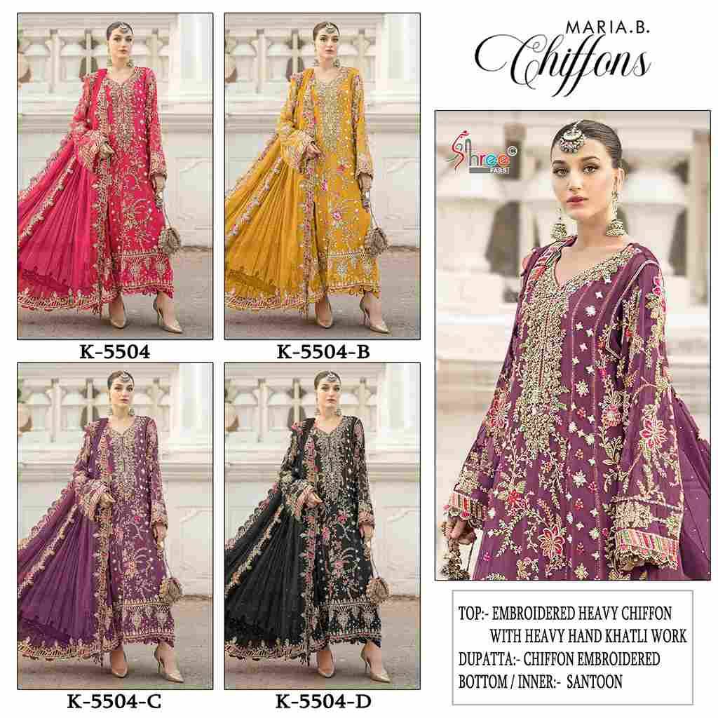 Shree Fabs Hit Design K-5504 Colours By Shree Fabs K-5504-A To K-5504-D Series Beautiful Stylish Pakistani Suits Fancy Colorful Casual Wear & Ethnic Wear & Ready To Wear Chiffon Embroidery Dresses At Wholesale Price