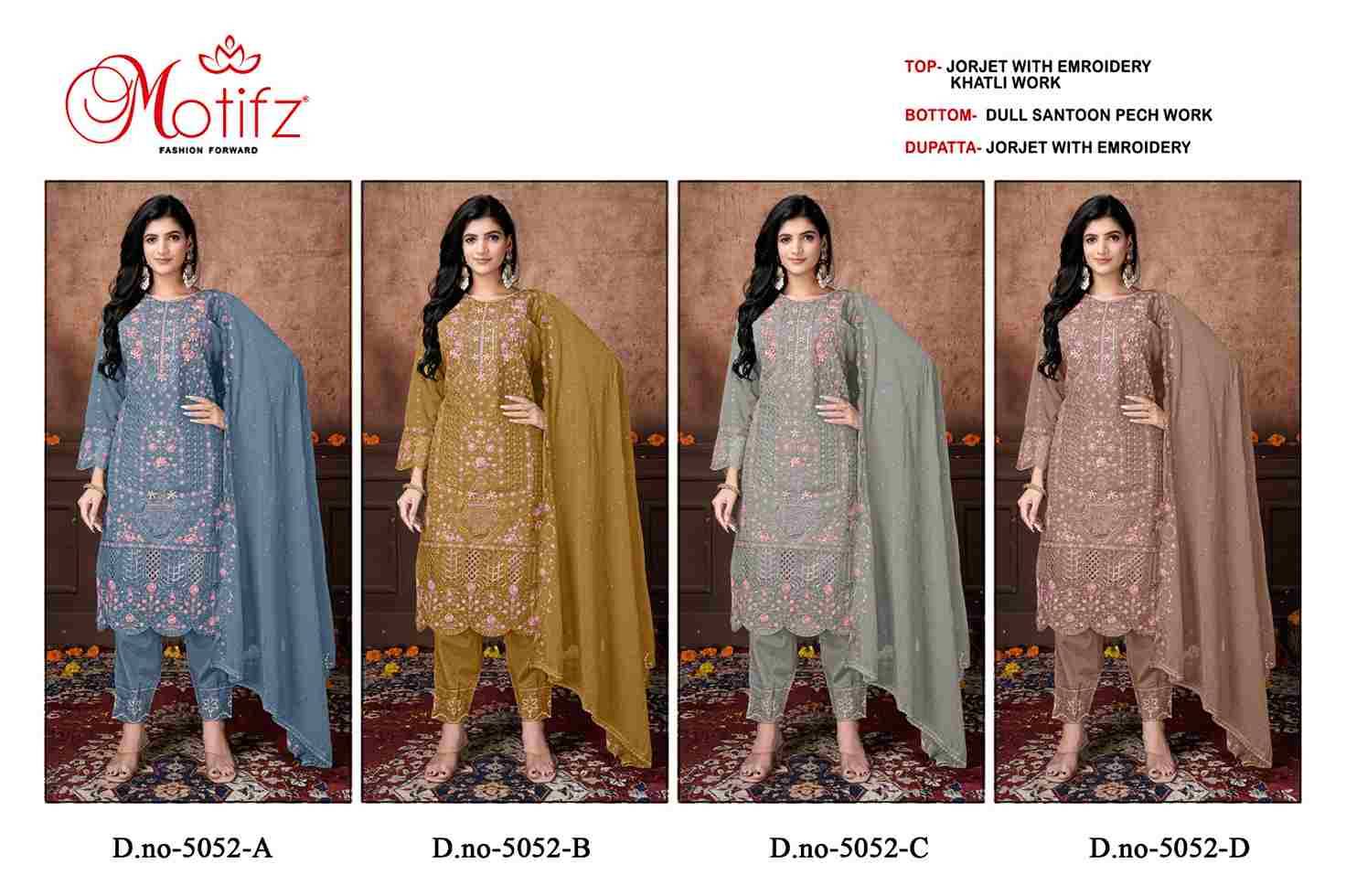 Motifz Hit Design 5052 Colours By Motifz 5052-A To 5052-D Series Beautiful Pakistani Suits Colorful Stylish Fancy Casual Wear & Ethnic Wear Georgette Dresses At Wholesale Price