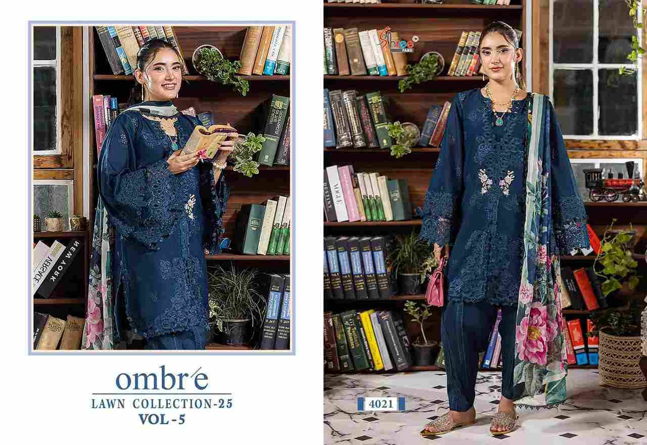 Ombre Lawn Collection-25 Vol-5 By Shree Fabs 4021 To 4024 Series Beautiful Pakistani Suits Stylish Fancy Colorful Party Wear & Occasional Wear Pure Cotton Embroidery Dresses At Wholesale Price