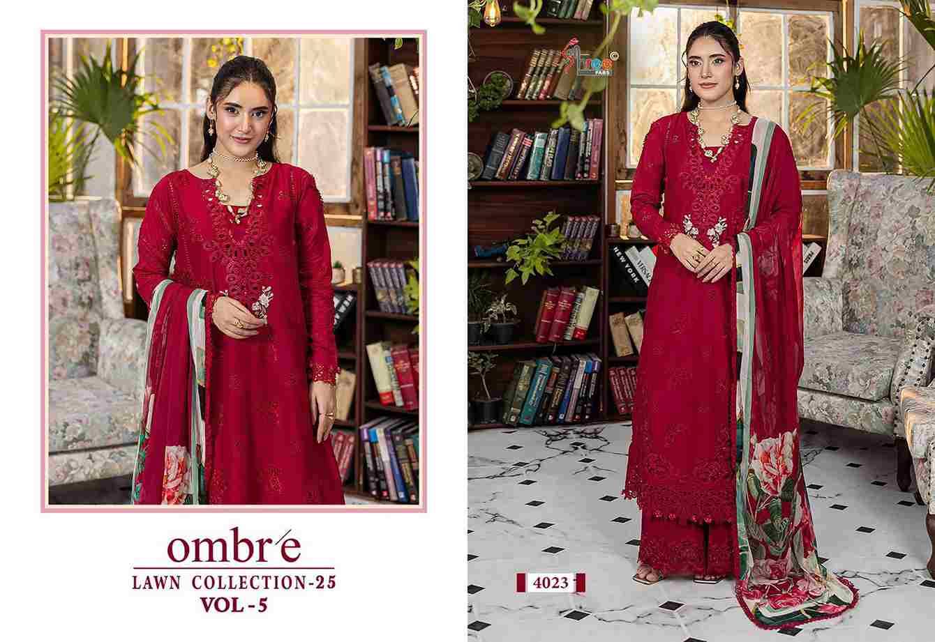 Ombre Lawn Collection-25 Vol-5 By Shree Fabs 4021 To 4024 Series Beautiful Pakistani Suits Stylish Fancy Colorful Party Wear & Occasional Wear Pure Cotton Embroidery Dresses At Wholesale Price