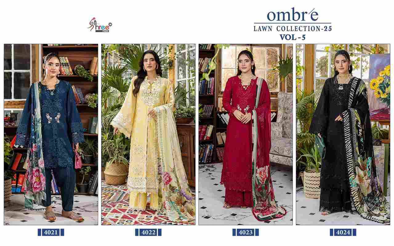 Ombre Lawn Collection-25 Vol-5 By Shree Fabs 4021 To 4024 Series Beautiful Pakistani Suits Stylish Fancy Colorful Party Wear & Occasional Wear Pure Cotton Embroidery Dresses At Wholesale Price