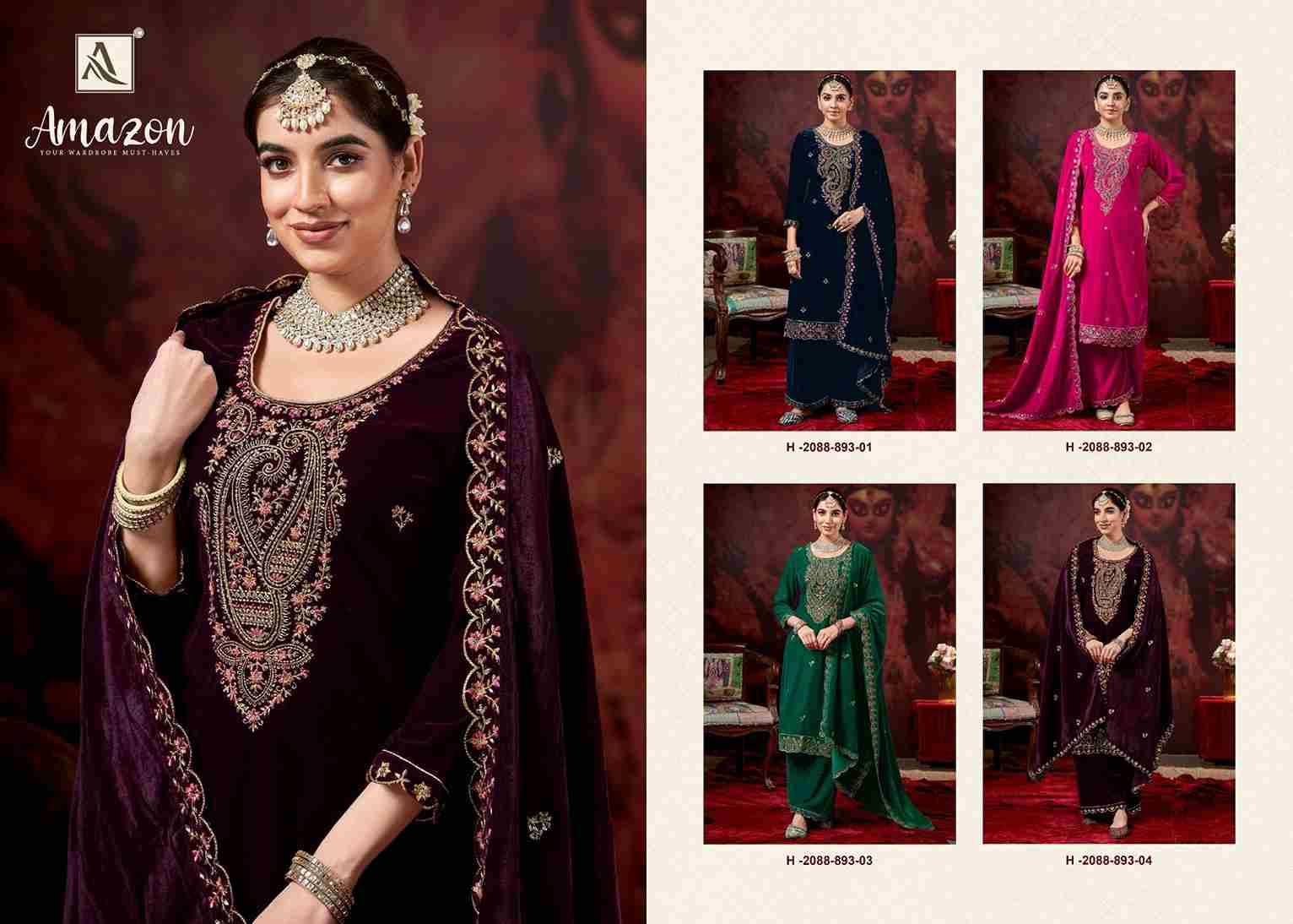 Amazon By Alok Suit 2088-893-01 To 2088-893-04 Series Beautiful Festive Suits Stylish Fancy Colorful Casual Wear & Ethnic Wear Pure Velvet Dresses At Wholesale Price