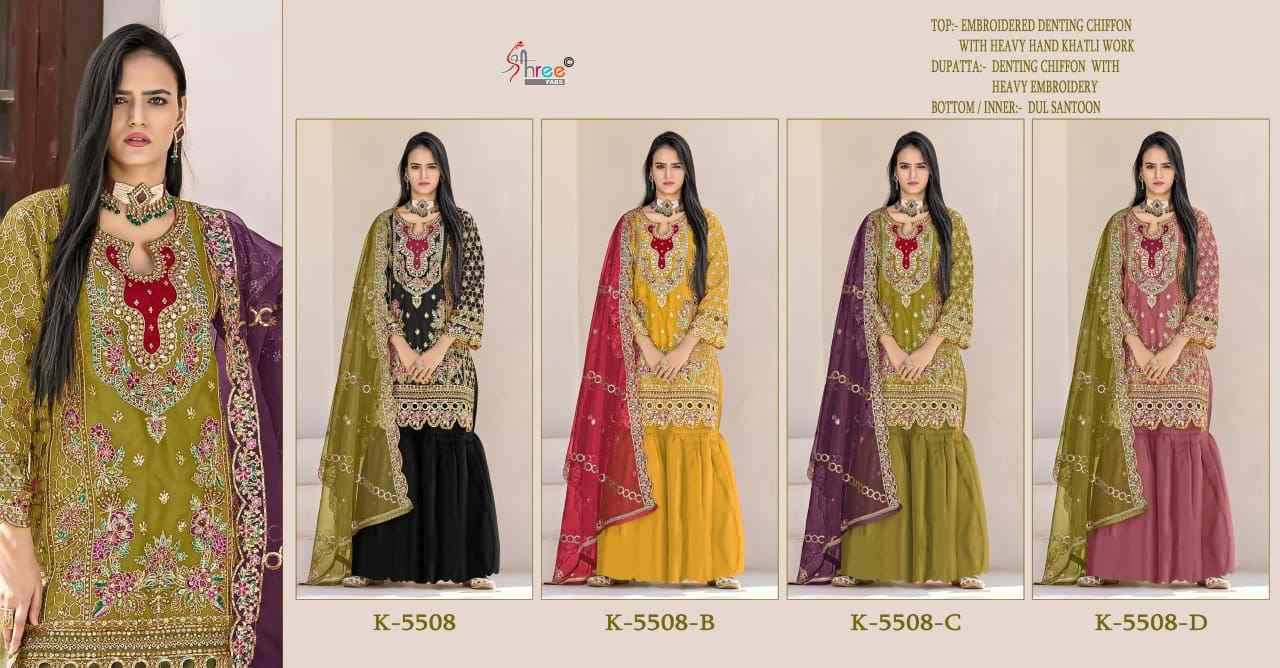 Shree Fabs Hit Design K-5508 Colours By Shree Fabs K-5508-A To K-5508-D Series Beautiful Stylish Pakistani Suits Fancy Colorful Casual Wear & Ethnic Wear & Ready To Wear Chiffon Embroidery Dresses At Wholesale Price