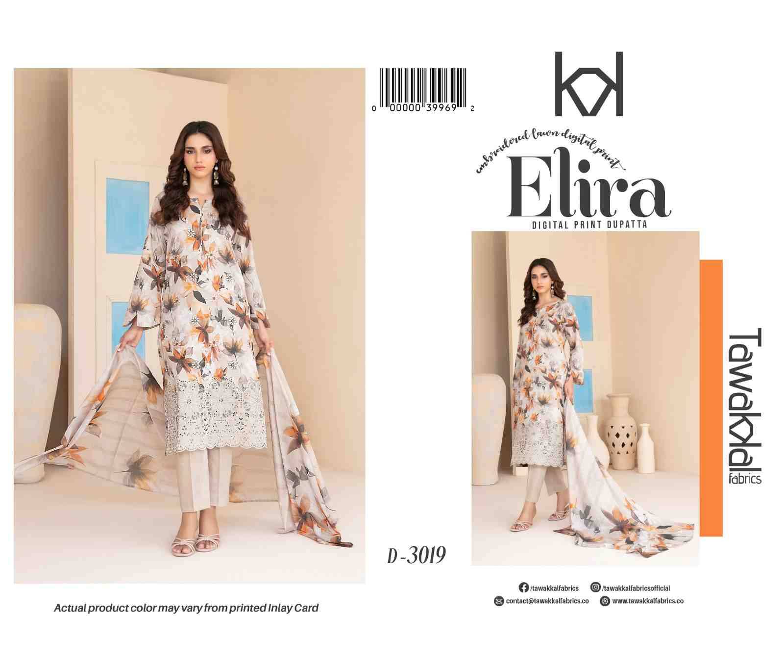 Original Pakistani Elira By Tawakkal Fab 3019 To 3026 Series Beautiful Pakistani Suits Colorful Stylish Fancy Casual Wear & Ethnic Wear Lawn Dresses At Wholesale Price