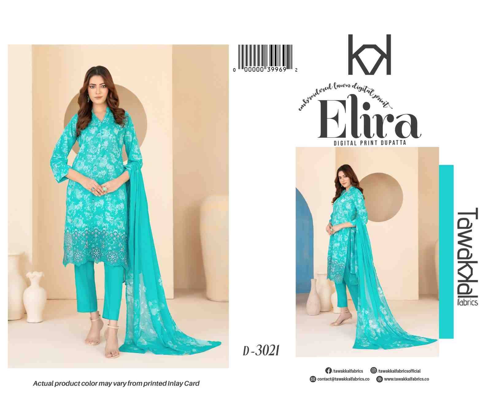 Original Pakistani Elira By Tawakkal Fab 3019 To 3026 Series Beautiful Pakistani Suits Colorful Stylish Fancy Casual Wear & Ethnic Wear Lawn Dresses At Wholesale Price