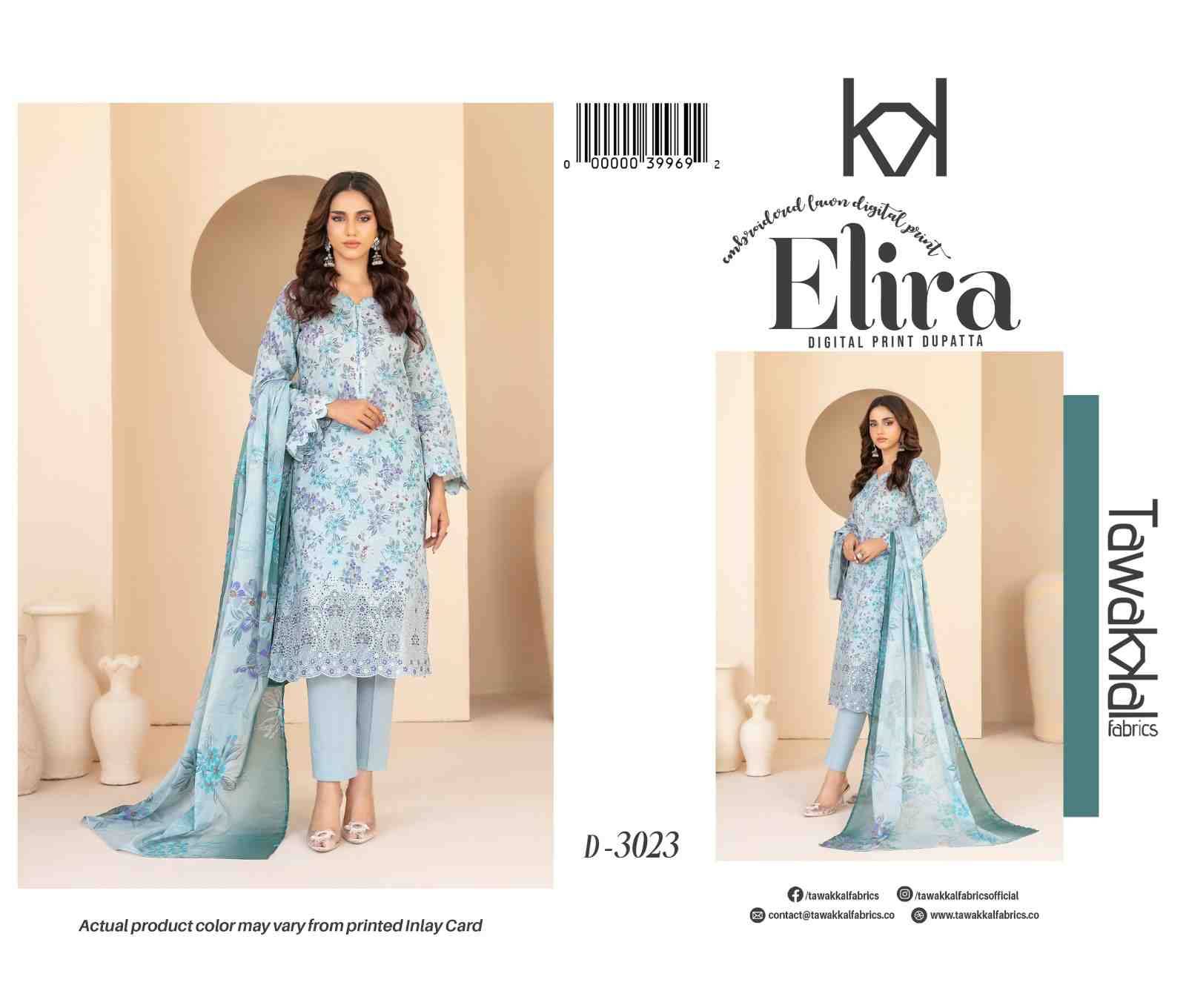Original Pakistani Elira By Tawakkal Fab 3019 To 3026 Series Beautiful Pakistani Suits Colorful Stylish Fancy Casual Wear & Ethnic Wear Lawn Dresses At Wholesale Price
