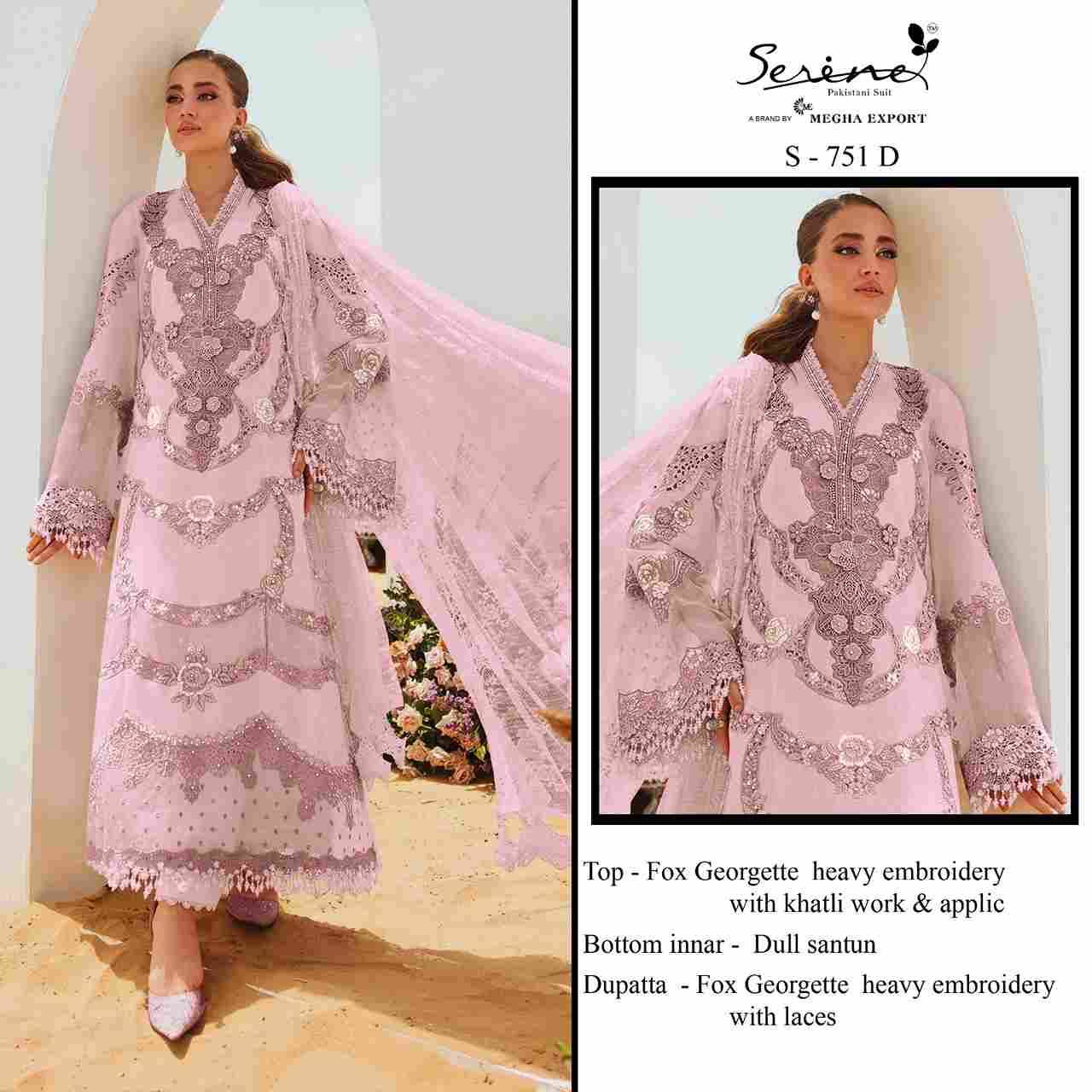Serene Hit Design S-751 Colours By Serene S-751-A To S-751-D Series Designer Pakistani Suits Beautiful Fancy Colorful Stylish Party Wear & Occasional Wear Pure Faux Georgette Embroidered Dresses At Wholesale Price