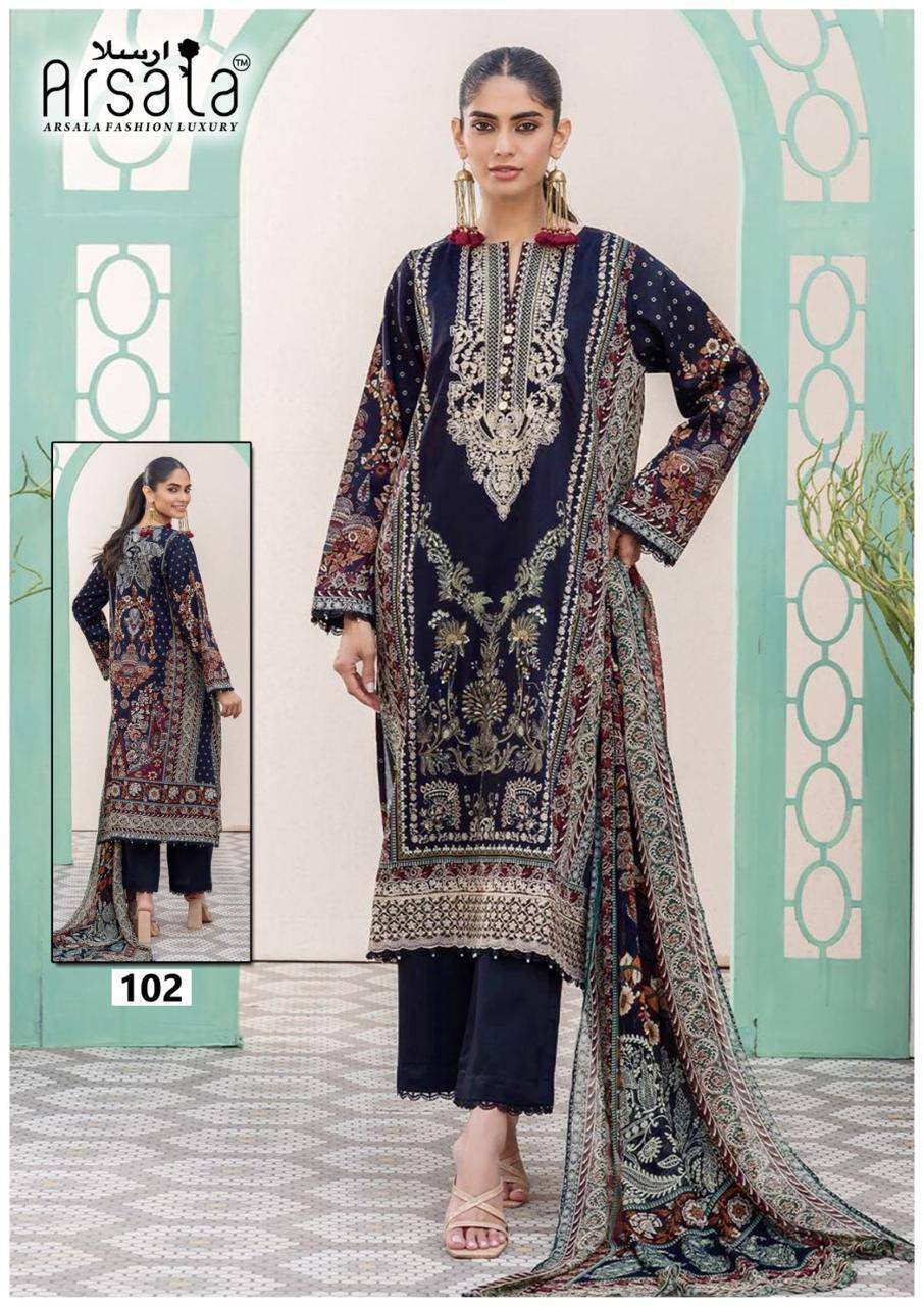 Amara By Arsala 101 To 106 Series Beautiful Festive Suits Stylish Fancy Colorful Casual Wear & Ethnic Wear Pure Lawn Cotton Print Dresses At Wholesale Price