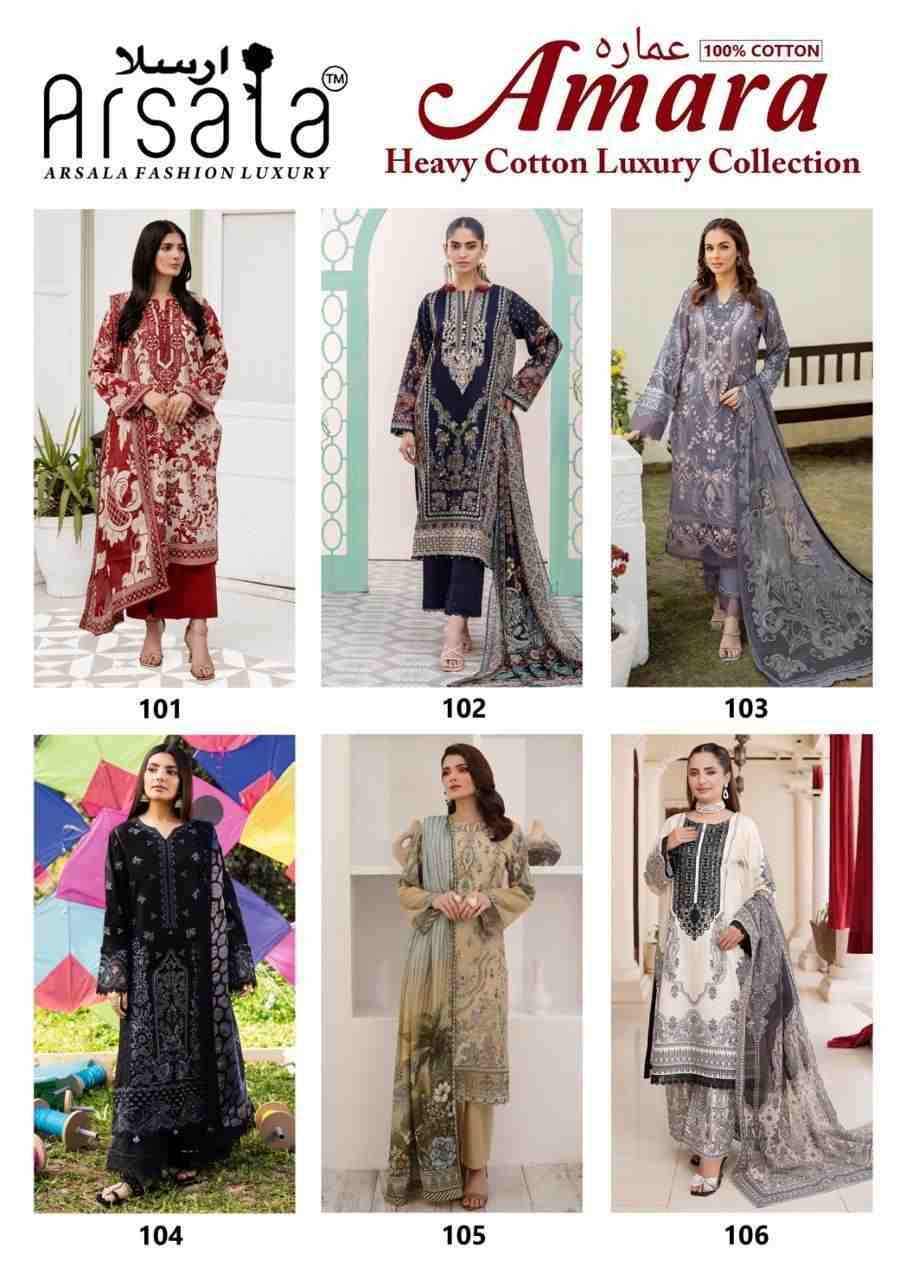 Amara By Arsala 101 To 106 Series Beautiful Festive Suits Stylish Fancy Colorful Casual Wear & Ethnic Wear Pure Lawn Cotton Print Dresses At Wholesale Price