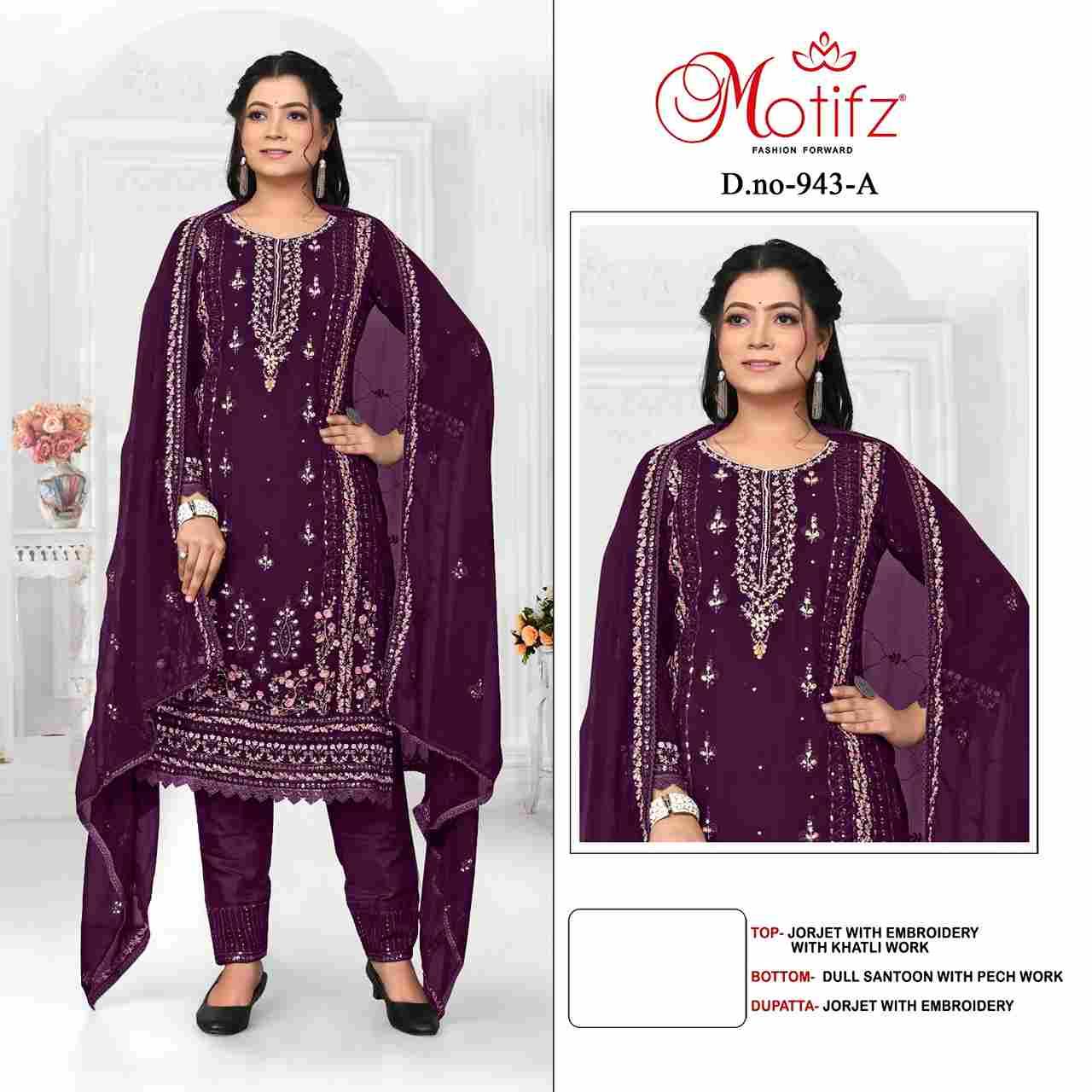 Motifz Hit Design 943 Colours By Motifz 943-A To 943-D Series Beautiful Pakistani Suits Colorful Stylish Fancy Casual Wear & Ethnic Wear Georgette Dresses At Wholesale Price