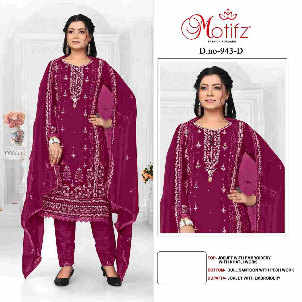 Motifz Hit Design 943 Colours By Motifz 943-A To 943-D Series Beautiful Pakistani Suits Colorful Stylish Fancy Casual Wear & Ethnic Wear Georgette Dresses At Wholesale Price