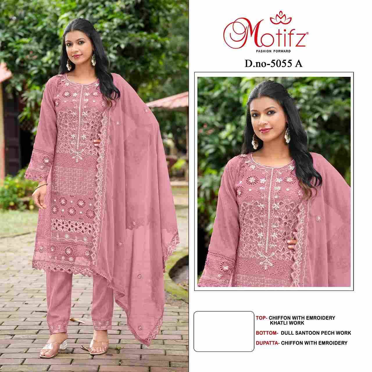 Motifz Hit Design 5055 Colours By Motifz 5055-A To 5055-D Series Beautiful Pakistani Suits Colorful Stylish Fancy Casual Wear & Ethnic Wear Chiffon Dresses At Wholesale Price