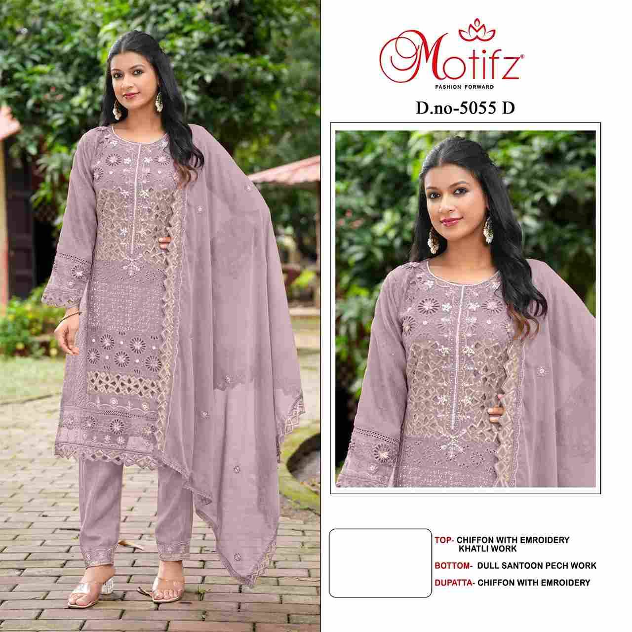 Motifz Hit Design 5055 Colours By Motifz 5055-A To 5055-D Series Beautiful Pakistani Suits Colorful Stylish Fancy Casual Wear & Ethnic Wear Chiffon Dresses At Wholesale Price