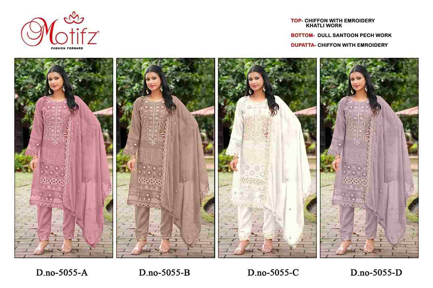 Motifz Hit Design 5055 Colours By Motifz 5055-A To 5055-D Series Beautiful Pakistani Suits Colorful Stylish Fancy Casual Wear & Ethnic Wear Chiffon Dresses At Wholesale Price