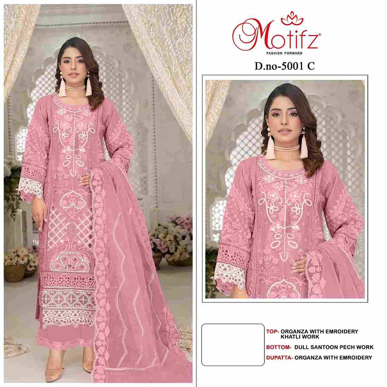 Motifz Hit Design 5001 Colours By Motifz 5001-C To 5001-F Series Beautiful Pakistani Suits Colorful Stylish Fancy Casual Wear & Ethnic Wear Organza Dresses At Wholesale Price