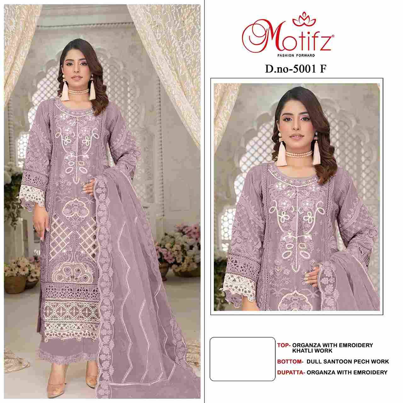 Motifz Hit Design 5001 Colours By Motifz 5001-C To 5001-F Series Beautiful Pakistani Suits Colorful Stylish Fancy Casual Wear & Ethnic Wear Organza Dresses At Wholesale Price