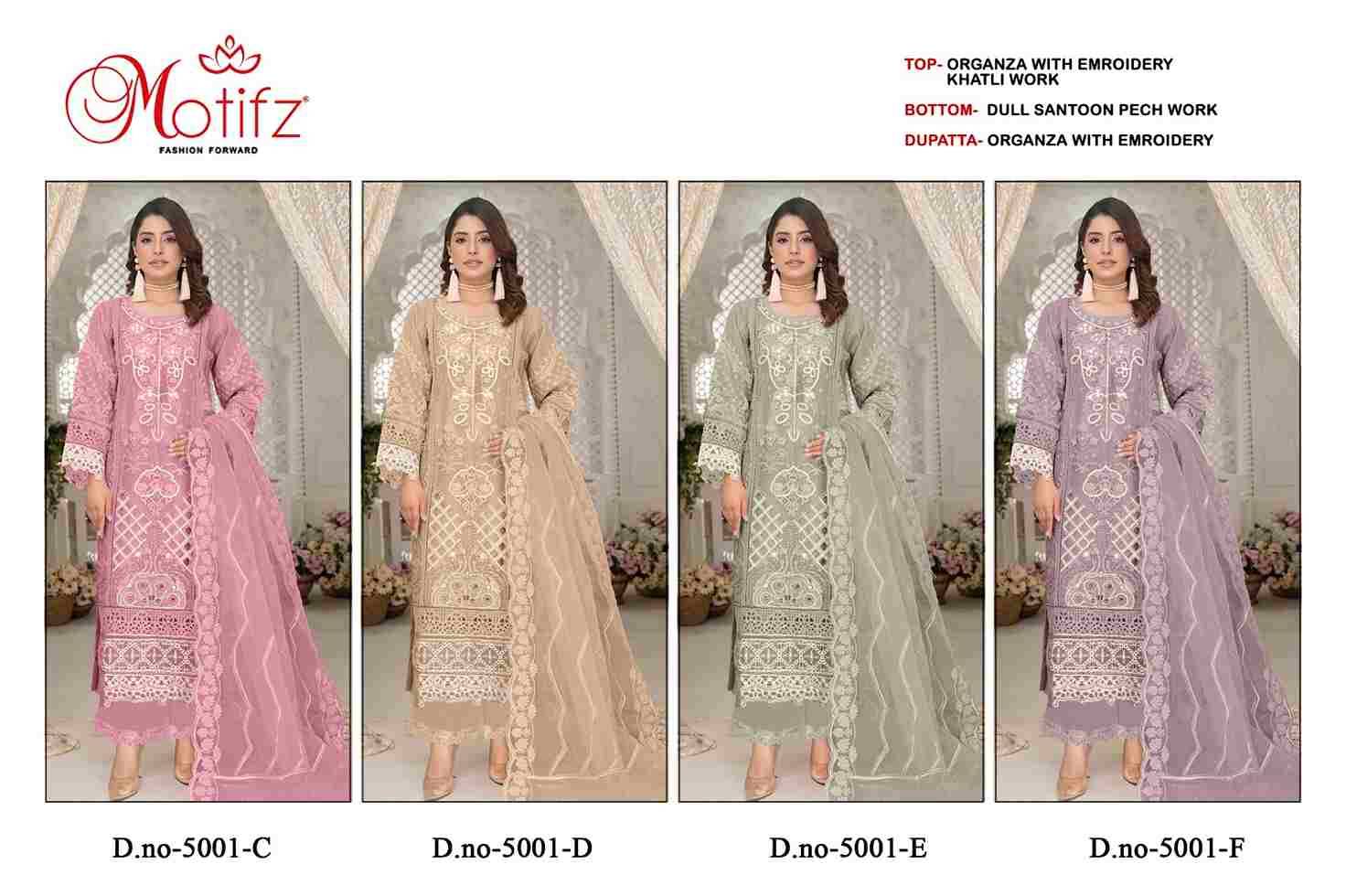 Motifz Hit Design 5001 Colours By Motifz 5001-C To 5001-F Series Beautiful Pakistani Suits Colorful Stylish Fancy Casual Wear & Ethnic Wear Organza Dresses At Wholesale Price