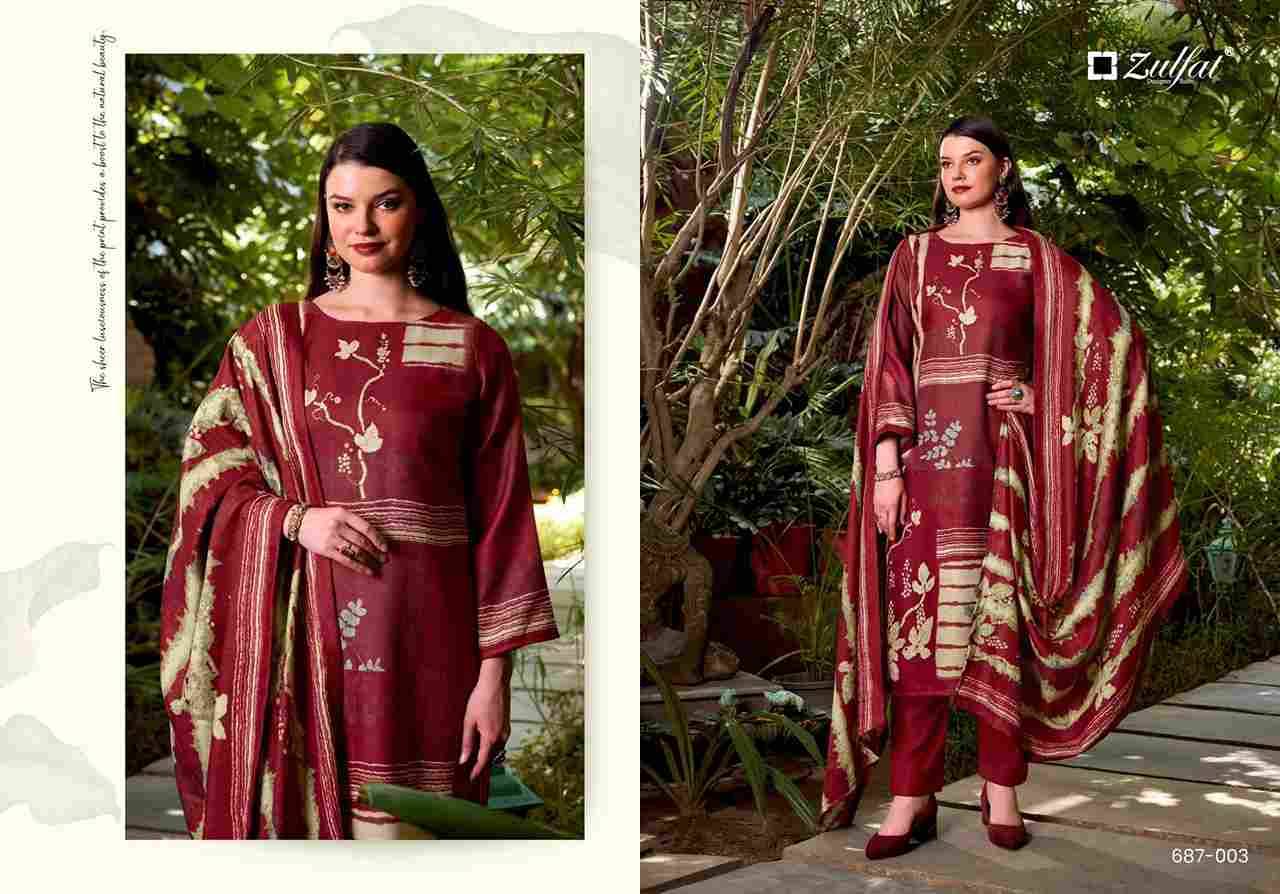 Begum By Zulfat 687-001 To 687-006 Series Beautiful Festive Suits Stylish Fancy Colorful Casual Wear & Ethnic Wear Pure Pashmina Print Dresses At Wholesale Price