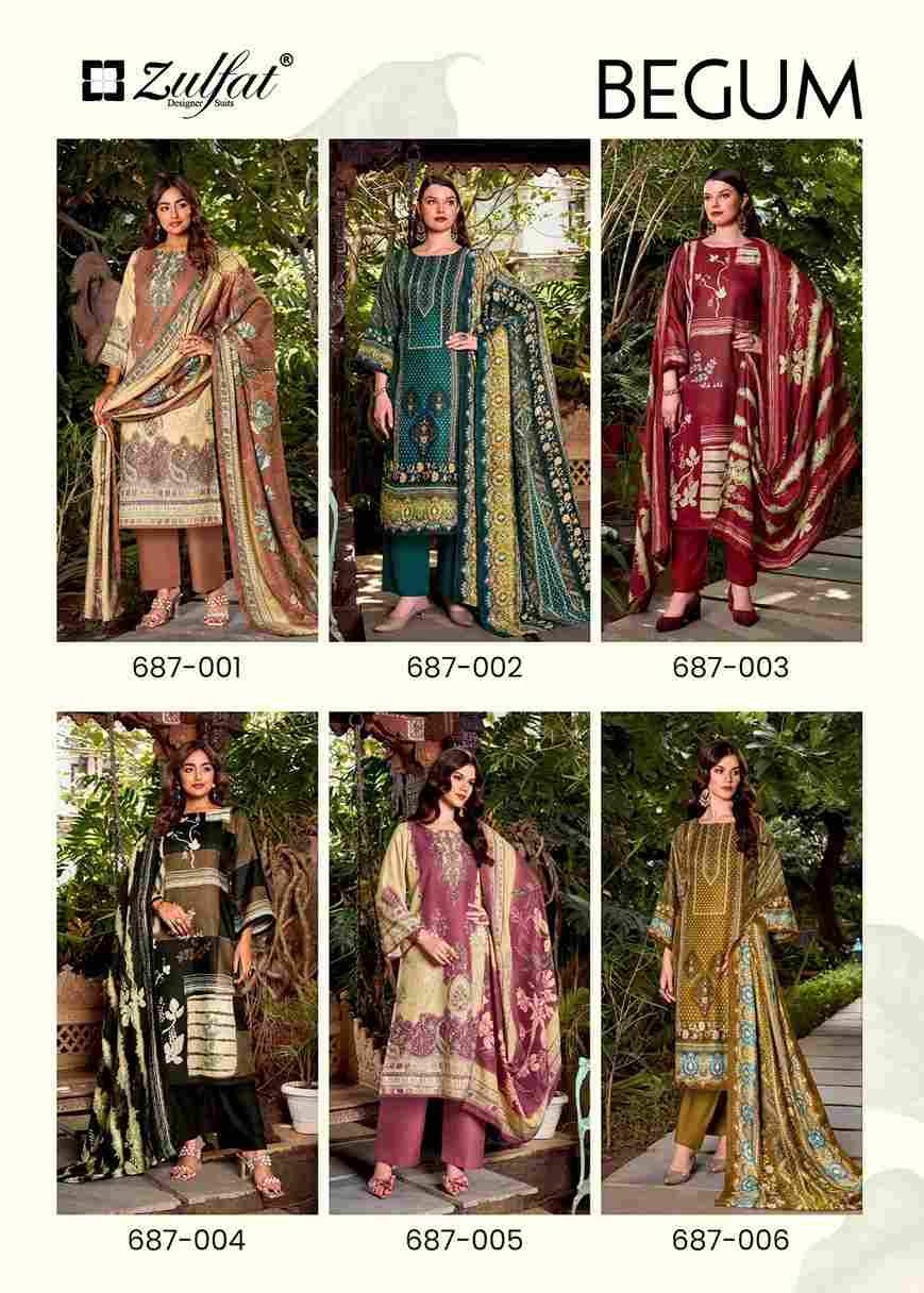 Begum By Zulfat 687-001 To 687-006 Series Beautiful Festive Suits Stylish Fancy Colorful Casual Wear & Ethnic Wear Pure Pashmina Print Dresses At Wholesale Price