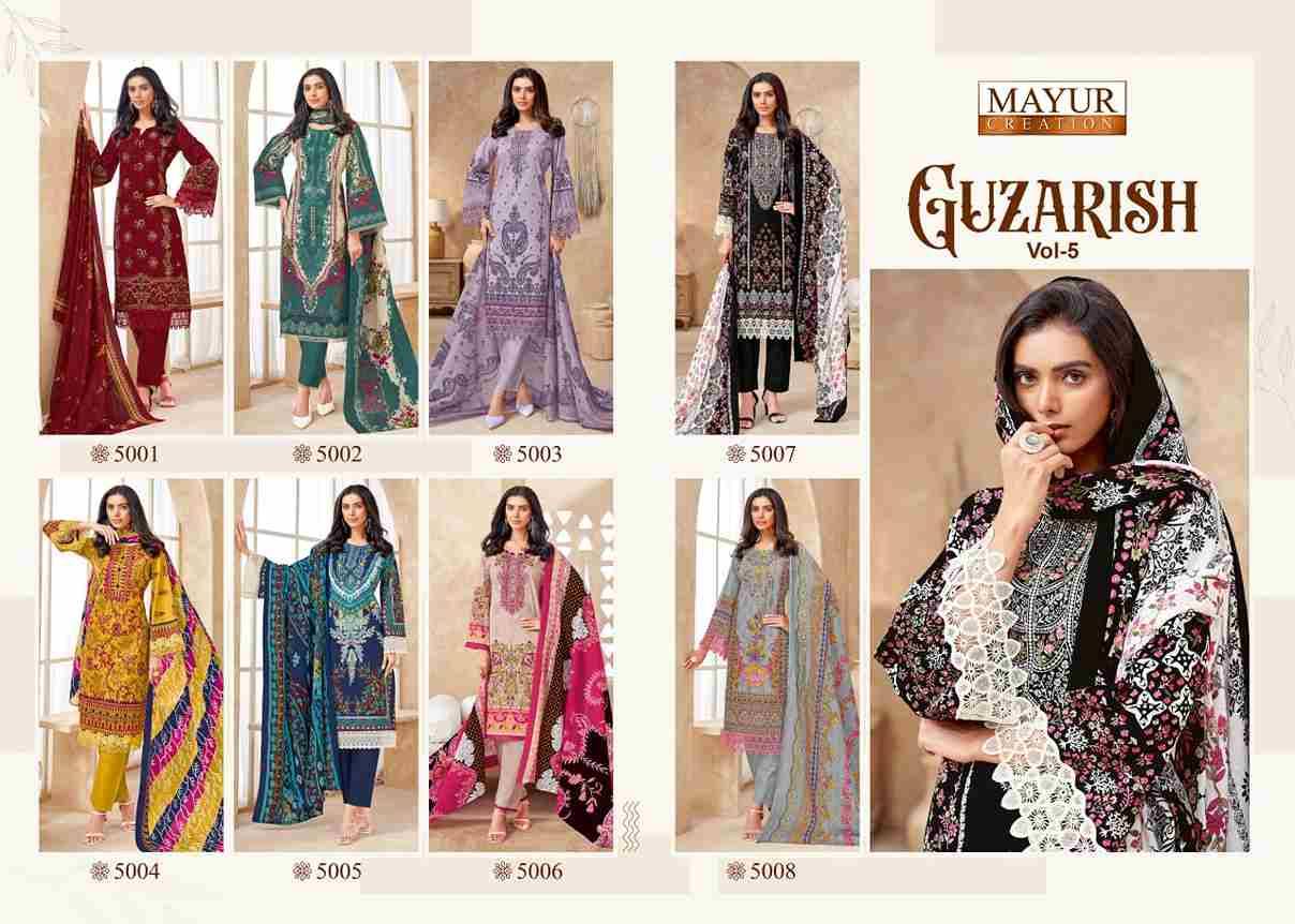 Guzarish Vol-5 By Mayur Creation 5001 To 5008 Series Beautiful Festive Suits Stylish Fancy Colorful Casual Wear & Ethnic Wear Pure Cotton Print Dresses At Wholesale Price