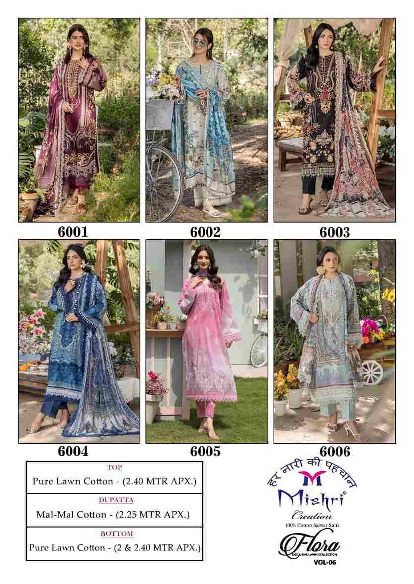 Flora Vol-6 By Mishri 6001 To 6006 Series Beautiful Suits Stylish Colorful Fancy Casual Wear & Ethnic Wear Lawn Cotton Print Dresses At Wholesale Price