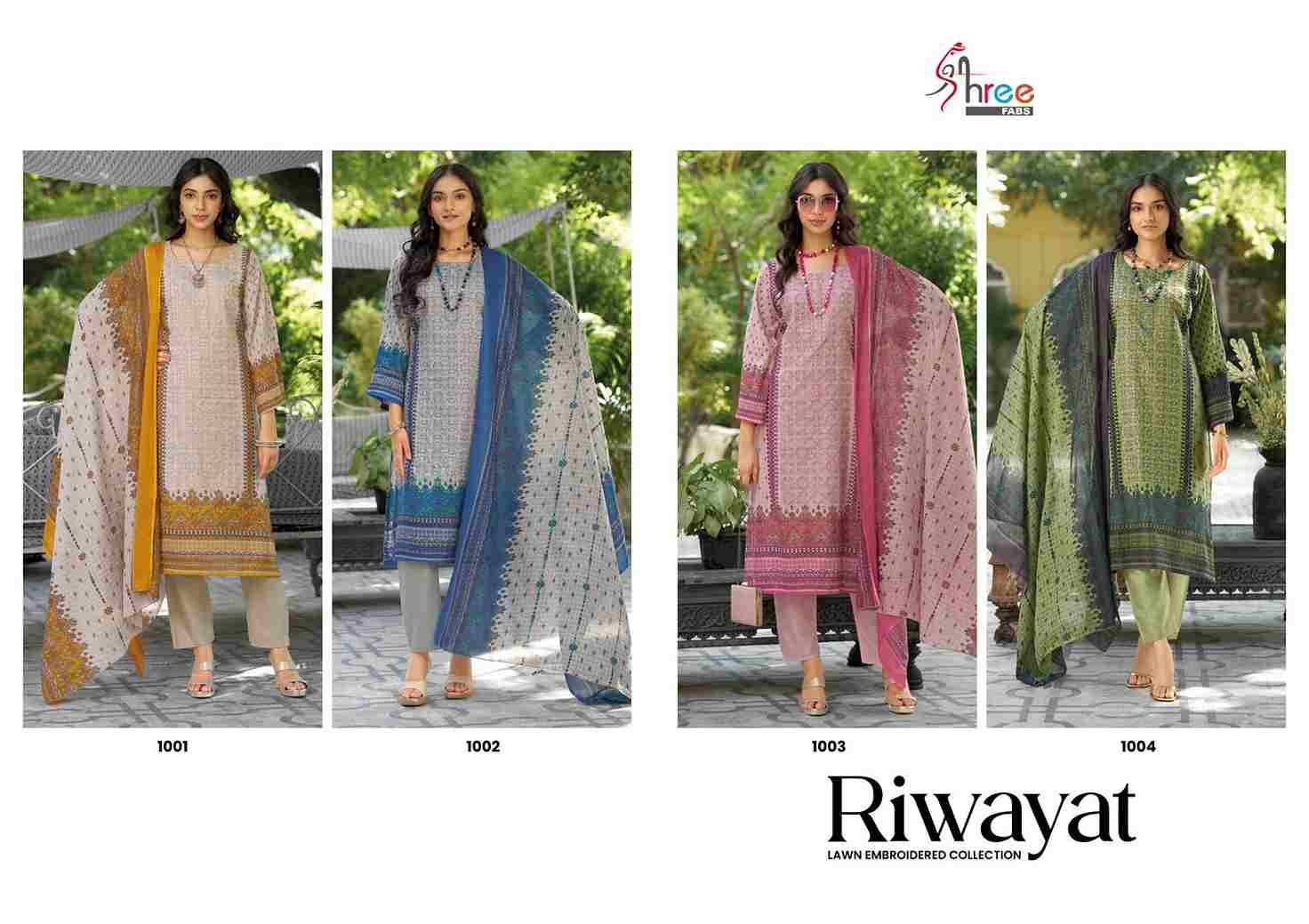 Riwayat By Shree Fabs 1001 To 1004 Series Designer Festive Suits Collection Beautiful Stylish Fancy Colorful Party Wear & Occasional Wear Pure Lawn Cotton Embroidered Dresses At Wholesale Price