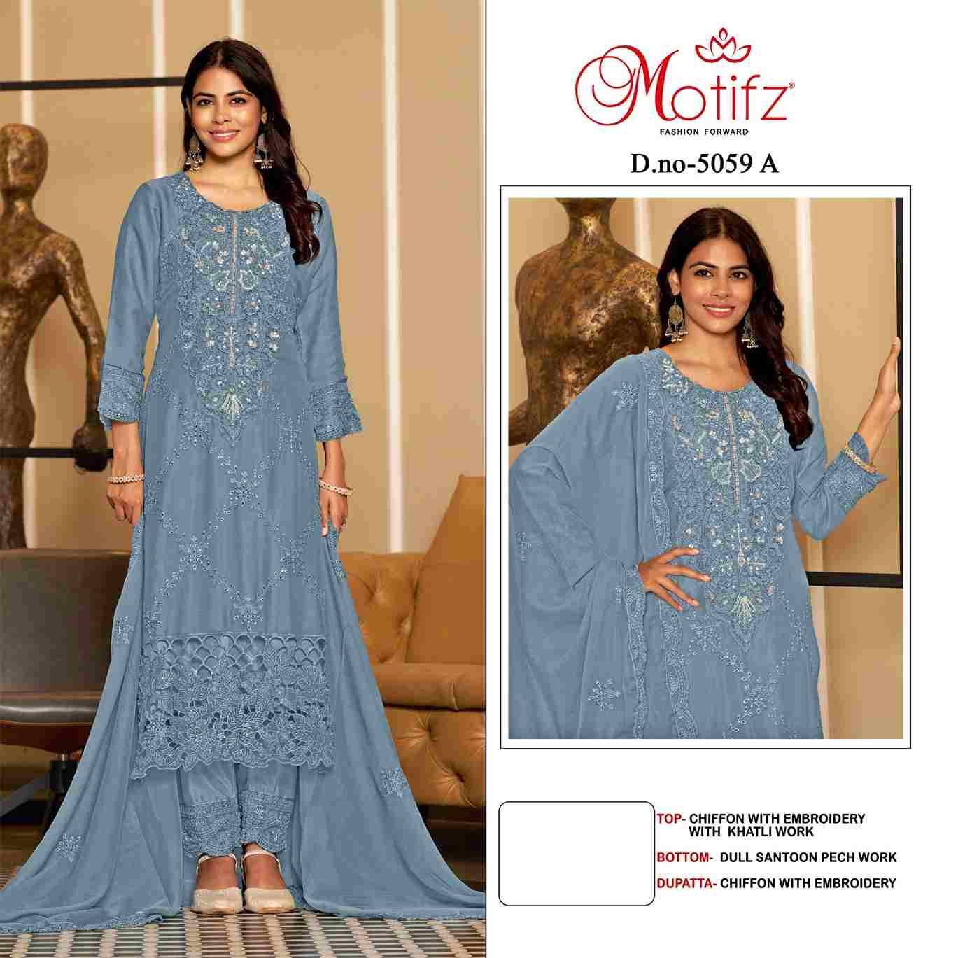 Motifz Hit Design 5059 Colours By Motifz 5059-A To 5059-D Series Beautiful Pakistani Suits Colorful Stylish Fancy Casual Wear & Ethnic Wear Chiffon Dresses At Wholesale Price