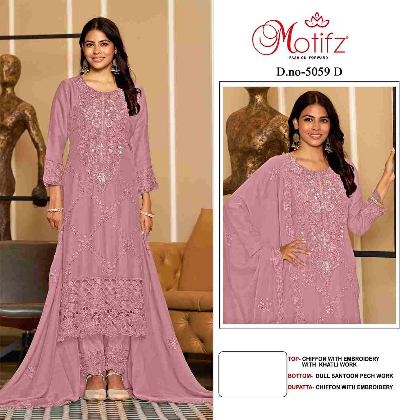 Motifz Hit Design 5059 Colours By Motifz 5059-A To 5059-D Series Beautiful Pakistani Suits Colorful Stylish Fancy Casual Wear & Ethnic Wear Chiffon Dresses At Wholesale Price