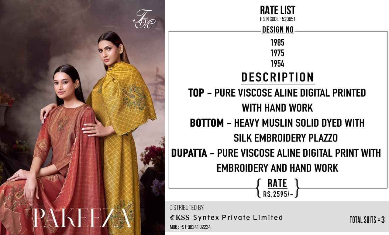 Pakeeza By T And M Designer Studio Beautiful Festive Suits Colorful Stylish Fancy Casual Wear & Ethnic Wear Pure Viscose Dresses At Wholesale Price