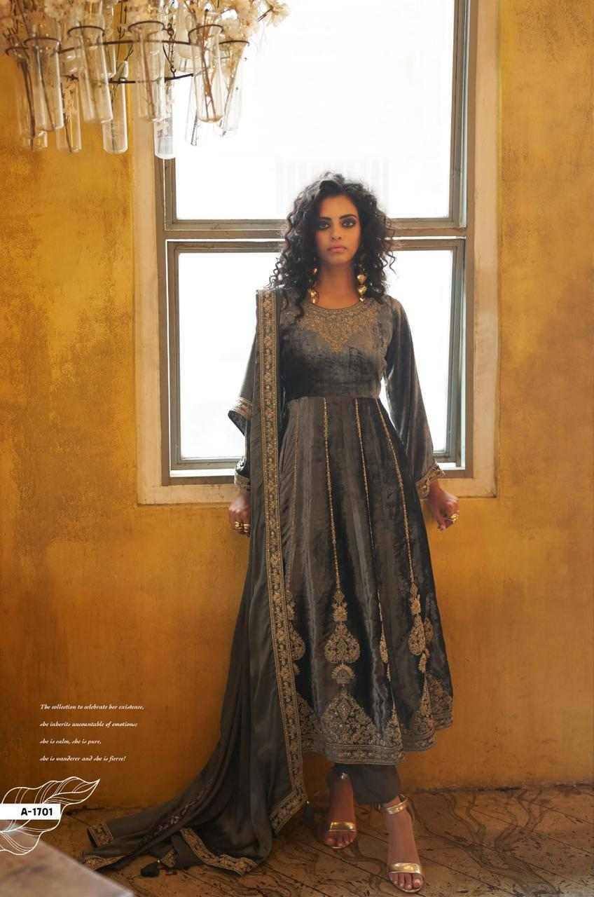 Grey And Gold By Aiqa 1701 To 1706 Series Beautiful Festive Suits Colorful Stylish Fancy Casual Wear & Ethnic Wear Pure Viscose Velvet Dresses At Wholesale Price