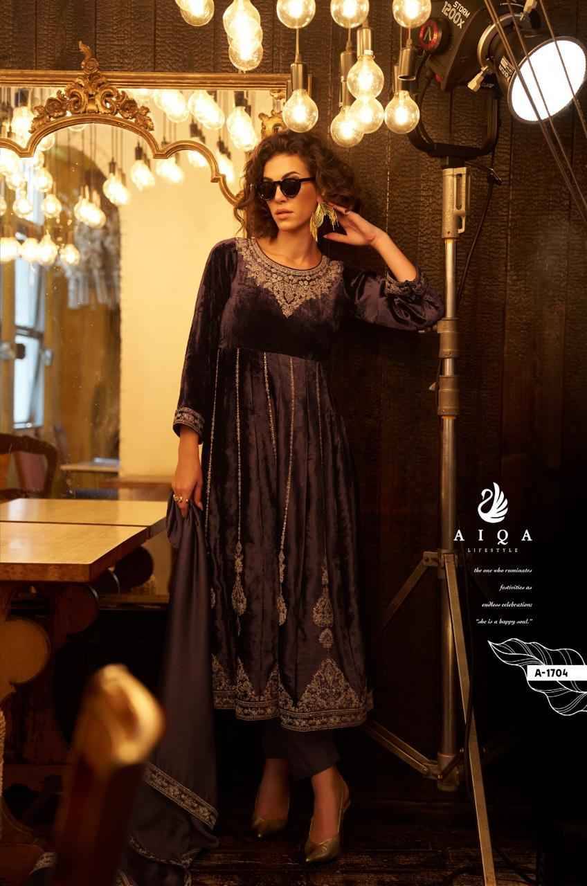 Grey And Gold By Aiqa 1701 To 1706 Series Beautiful Festive Suits Colorful Stylish Fancy Casual Wear & Ethnic Wear Pure Viscose Velvet Dresses At Wholesale Price