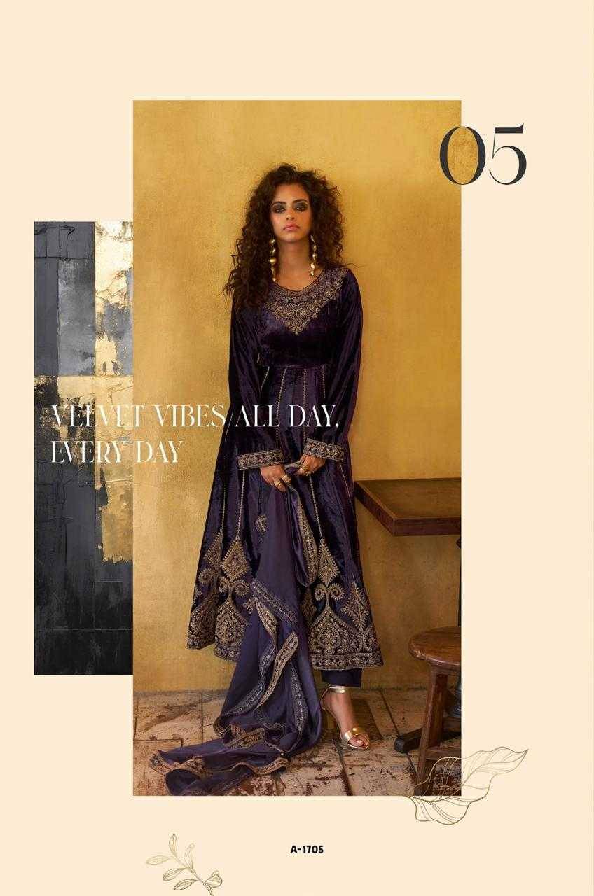 Grey And Gold By Aiqa 1701 To 1706 Series Beautiful Festive Suits Colorful Stylish Fancy Casual Wear & Ethnic Wear Pure Viscose Velvet Dresses At Wholesale Price