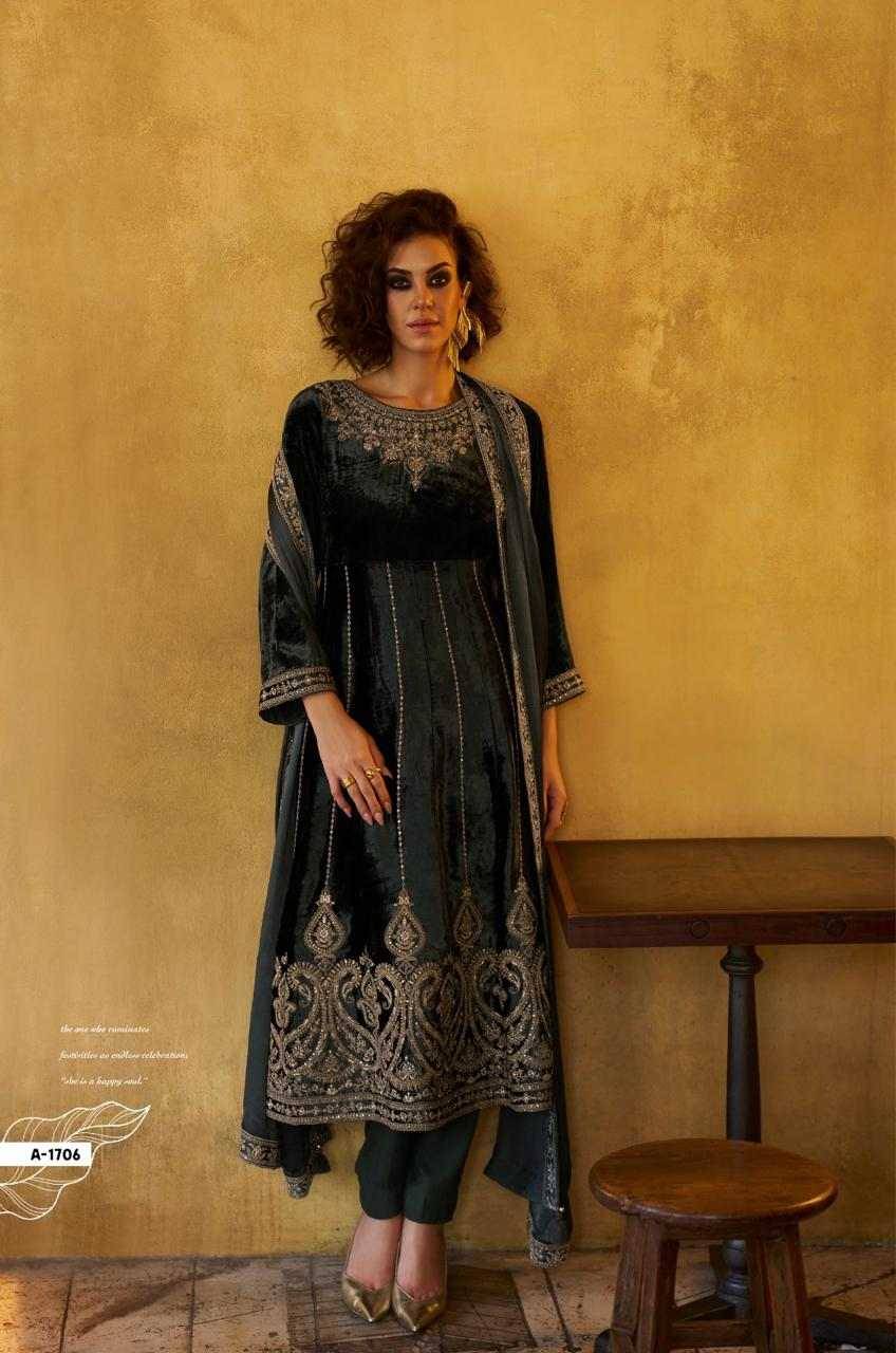 Grey And Gold By Aiqa 1701 To 1706 Series Beautiful Festive Suits Colorful Stylish Fancy Casual Wear & Ethnic Wear Pure Viscose Velvet Dresses At Wholesale Price