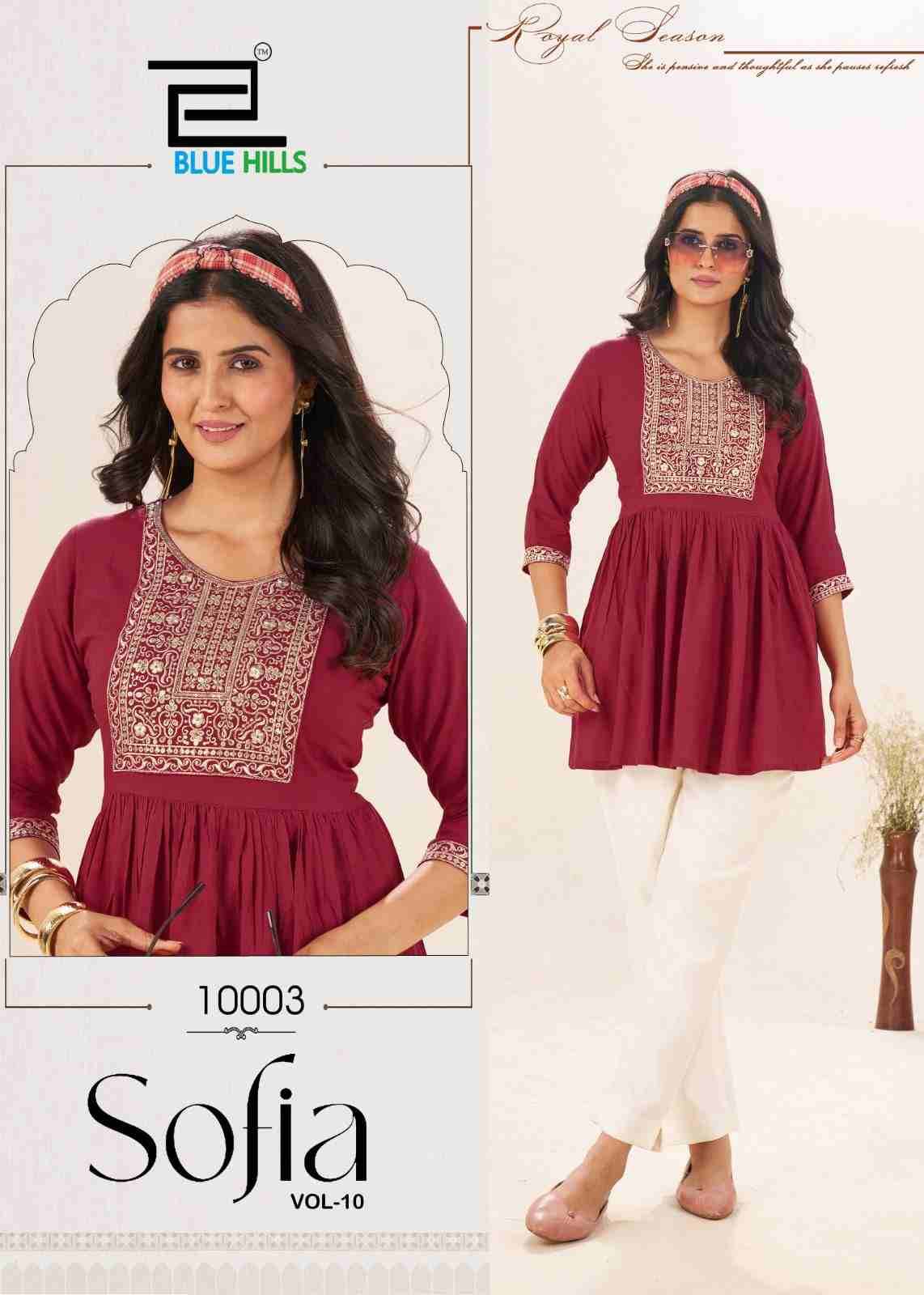 Sofia Vol-10 By Blue Hills 10001 To 10006 Series Designer Stylish Fancy Colorful Beautiful Party Wear & Ethnic Wear Collection Heavy Rayon Tops At Wholesale Price